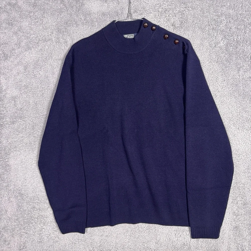 Polo Ralph Lauren Sweater Mens L Wool Sailor Fisherman Button Shoulder Italian